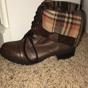 reversible plaid combat boots